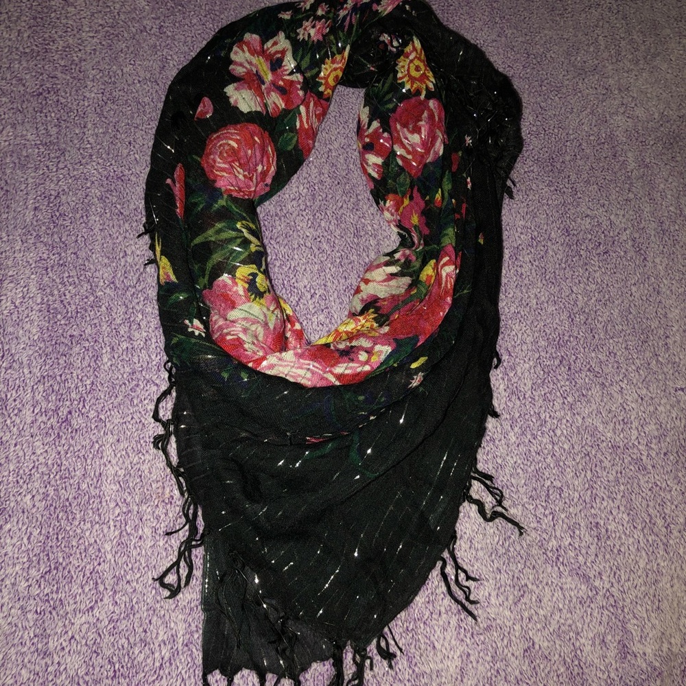 Cute Black Floral Scarf